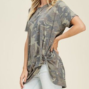 Camo Top with Twisted Hem